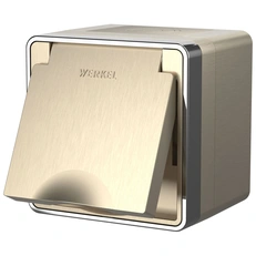 Изображение Розетка влагозащищенная IP44 с заземлением крышкой и шторками Gallant (шампань рифленый) W5071210