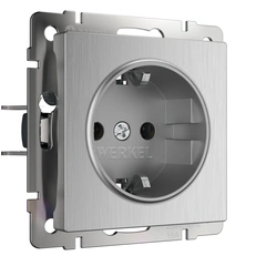 Изображение Розетка с заземлением и шторками (cеребряный рифленый) W1171109